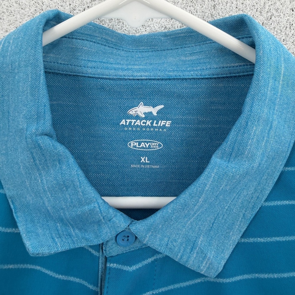 Greg Norman Attack Life Polo Shirt Mens XL Blue Striped Performance Golf NWT - Picture 3 of 7